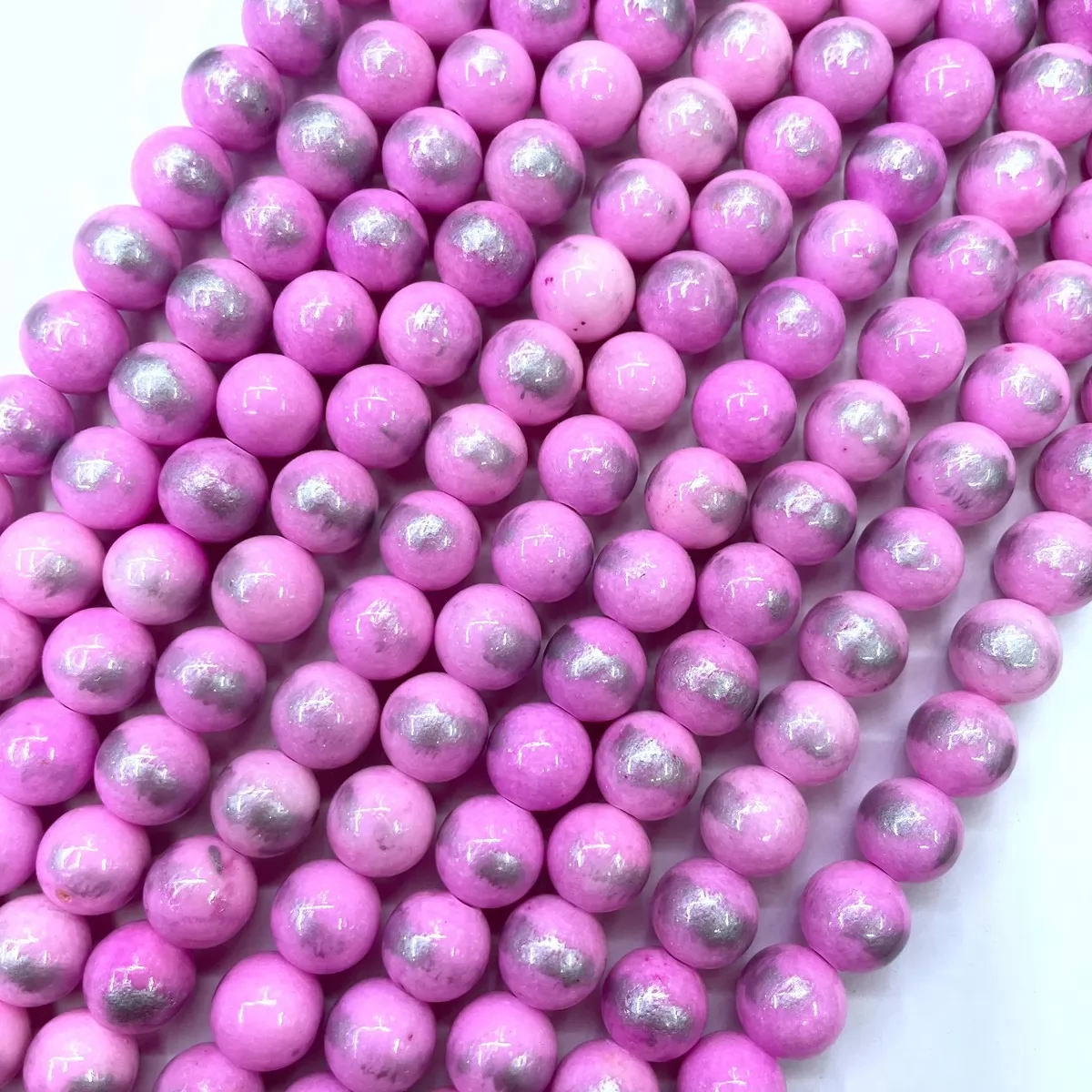 Manshan Jade Silver Plated Dyed, Plain Round, Approx 4mm-12mm, Approx 380mm,Pink
