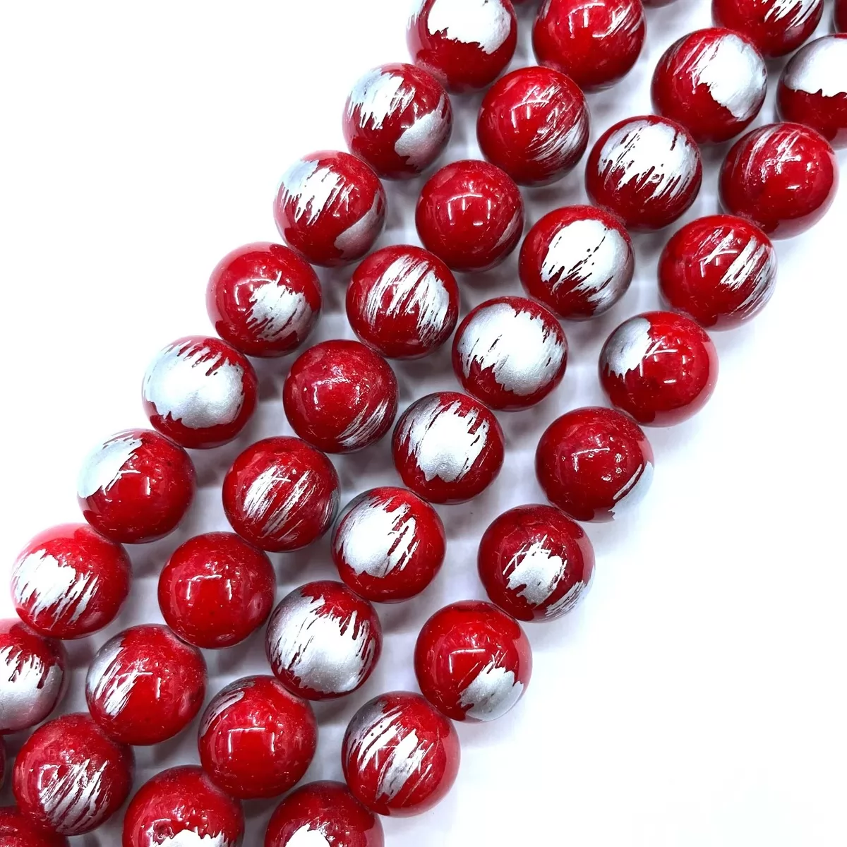 Manshan Jade Silver Plated Dyed, Plain Round, Approx 4mm-12mm, Approx 380mm, Red