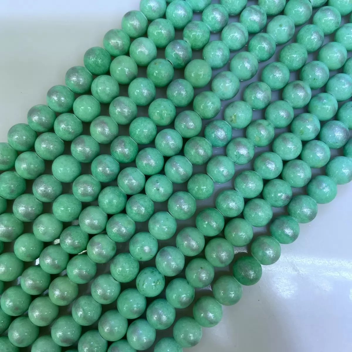 Manshan Jade Silver Plated Dyed, Plain Round, Approx 4mm-12mm, Approx 380mm, T Green