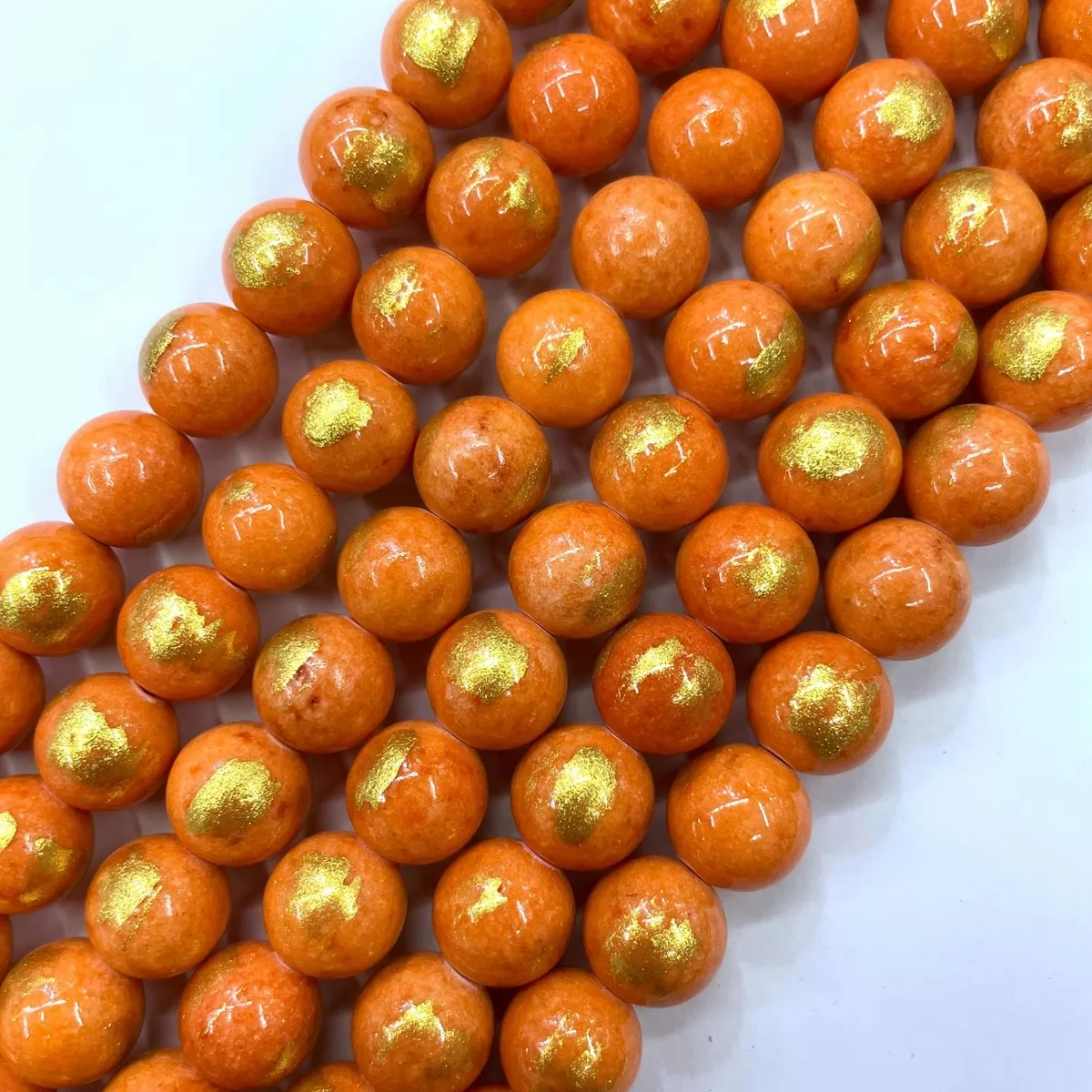 Manshan Jade Gold Plated Dyed, Plain Round, Approx 4mm-12mm, Approx 380mm, Orange