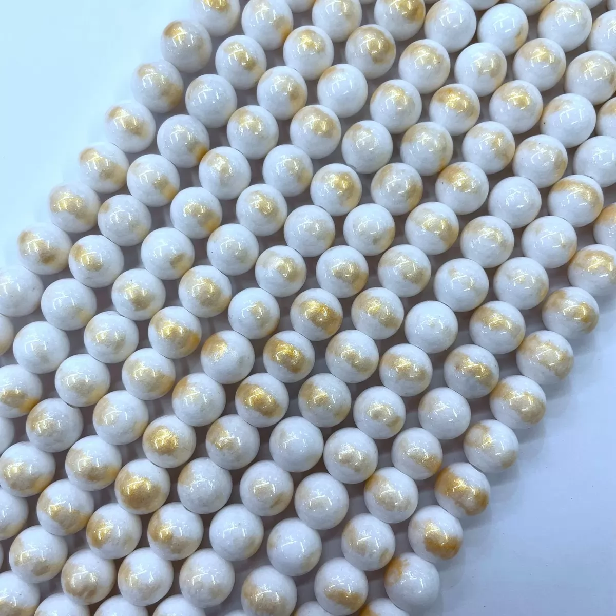 Manshan Jade Gold Plated Dyed, Plain Round, Approx 4mm-12mm, Approx 380mm, White