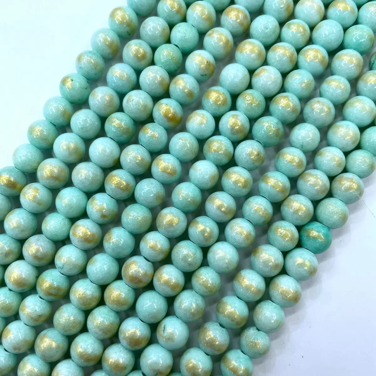 Manshan Jade Gold Plated Dyed, Plain Round, Approx 4mm-12mm, Approx 380mm, Light Green