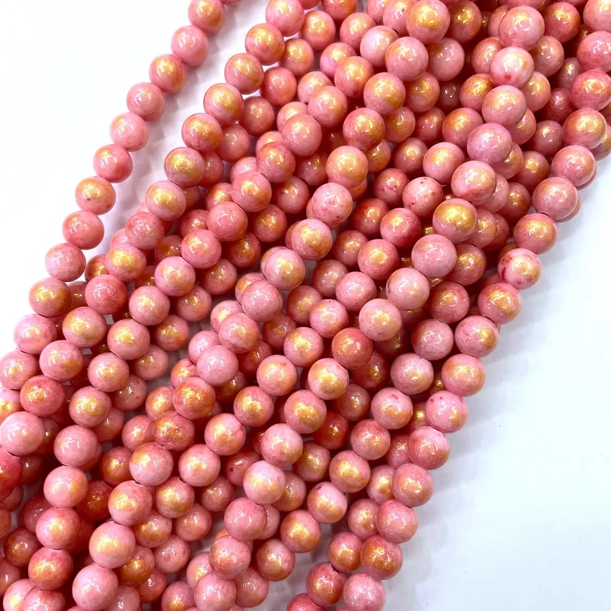 Manshan Jade Gold Plated Dyed, Plain Round, Approx 4mm-12mm, Approx 380mm, Pink