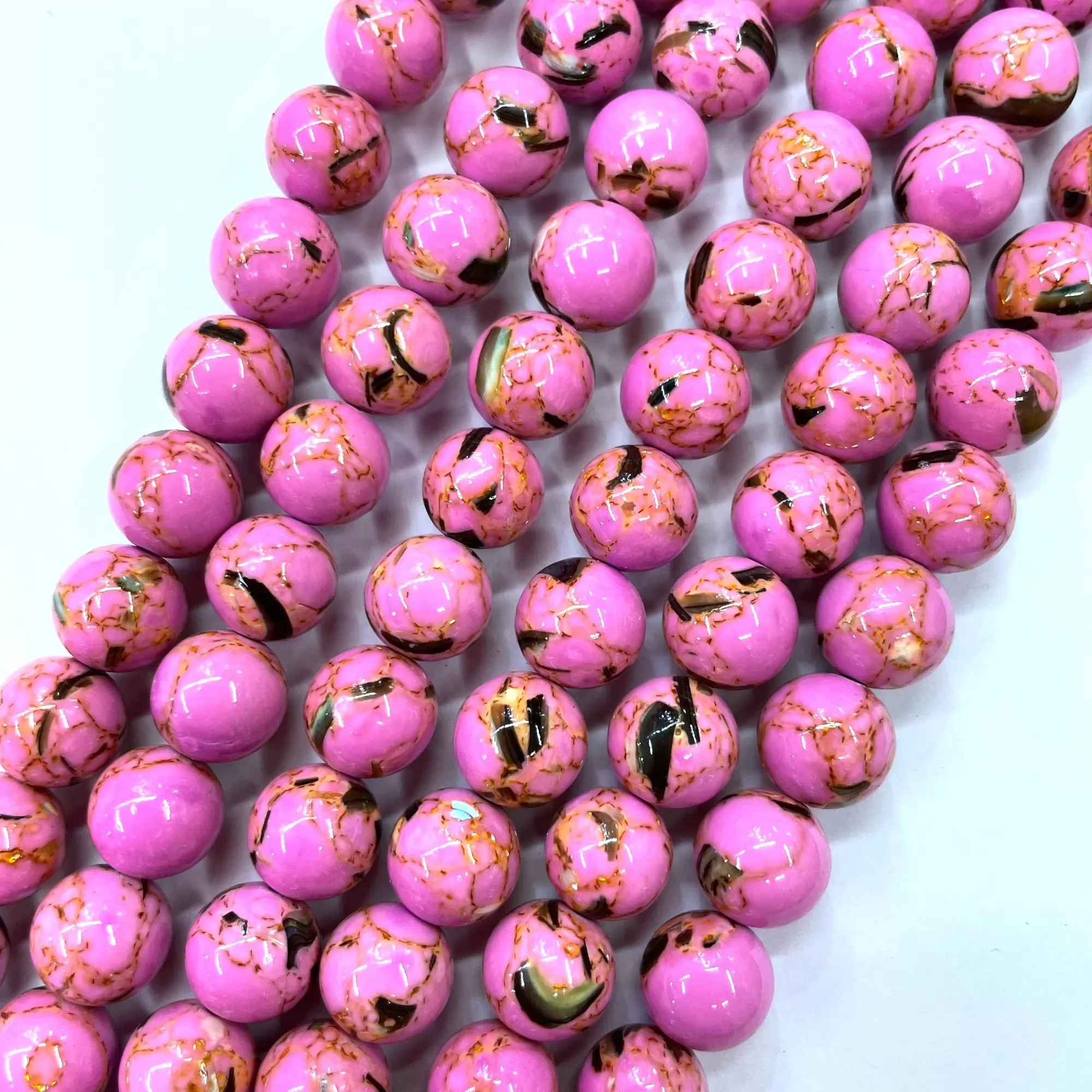 Synthetic Turquoise with Abalone, Plain Round, Approx 4mm-12mm, Approx 380mm,Rose Pink
