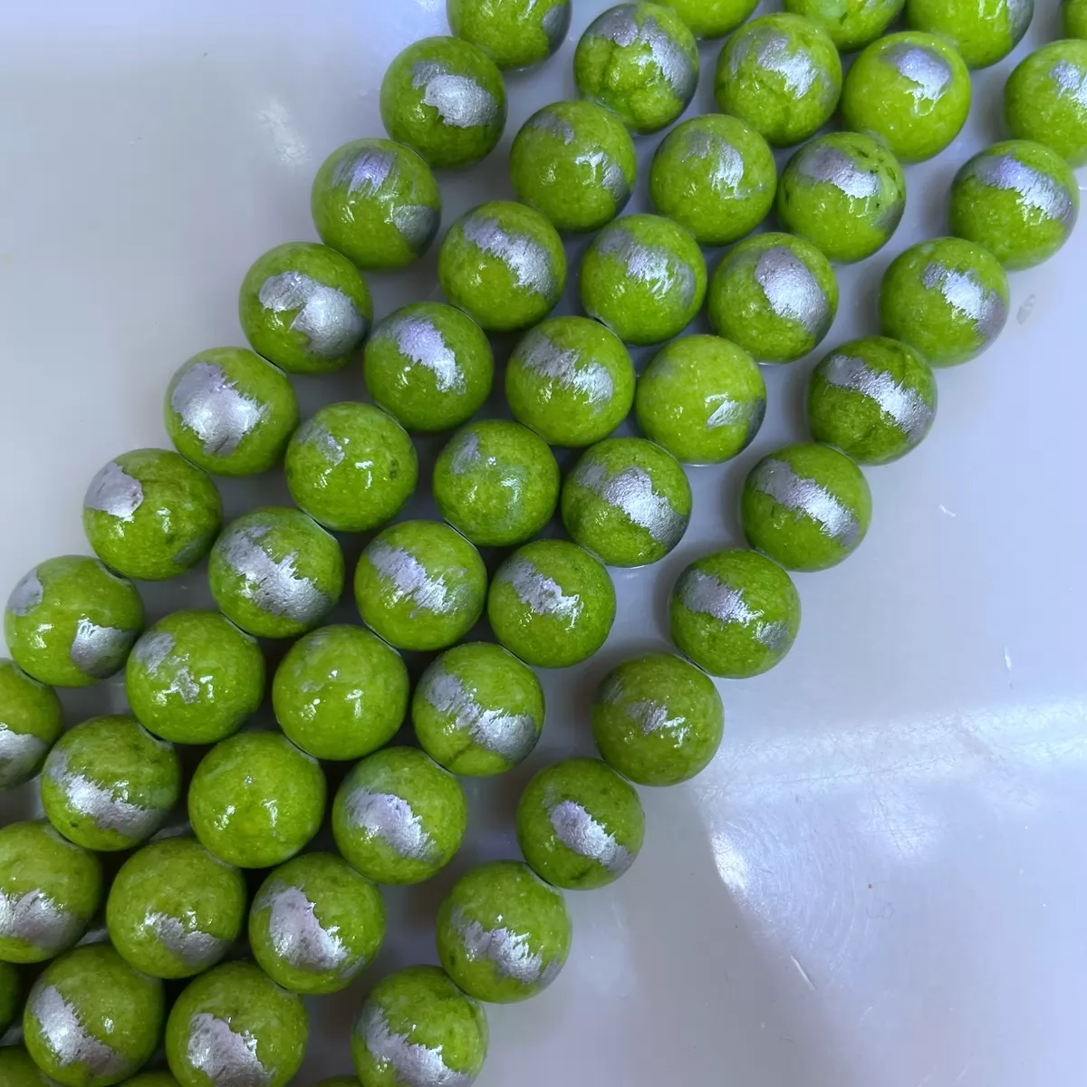 Manshan Jade Silver Plated Dyed, Plain Round, Approx 4mm-12mm, Approx 380mm, Green light