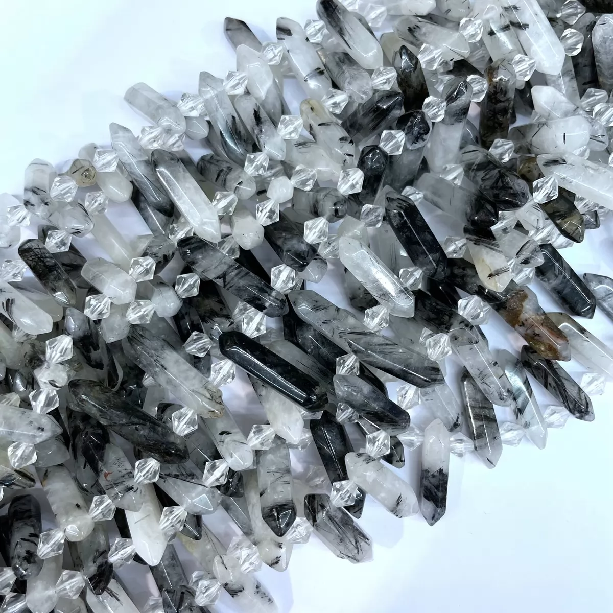 Tourmalined Quartz, Top side drilled point , Approx 6-8mm x 25-30mm, Approx 30pcs