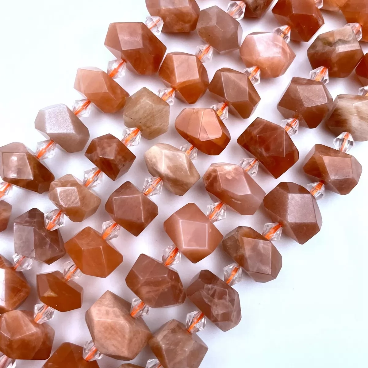 Peach Moonstone, Cross Drilled Nugget, Approx 10-12mm x 13-15mm, Approx 386mm