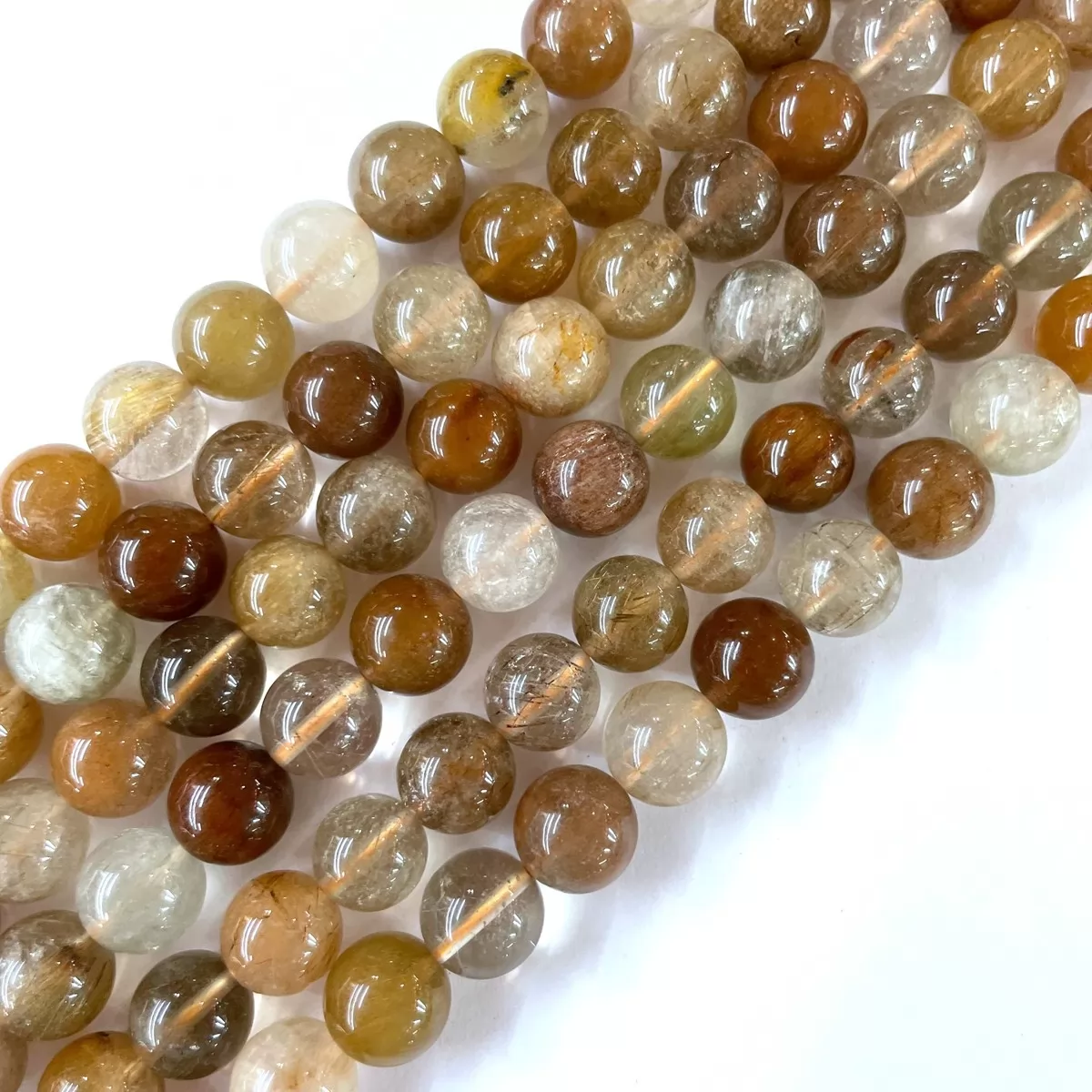 Multicolor Rutilated Quartz Yellowish, Plain Round, Approx 6mm-12mm, Approx 380mm