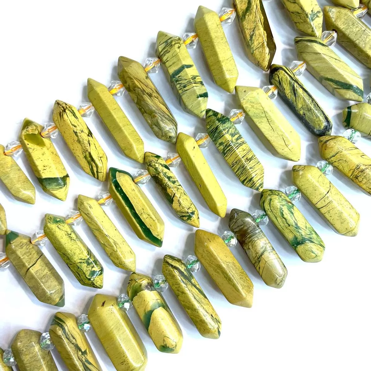 Yellow Dragon Jasper, Graduated Top side drilled point , Approx 8-10mm x 30-40mm, Approx 25pcs