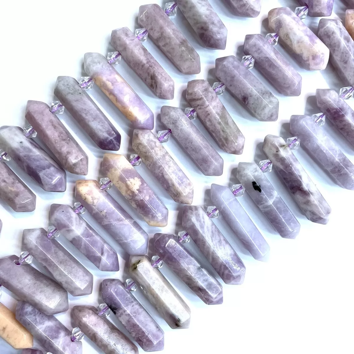 Light Lepidolite, Graduated Top side drilled point , Approx 8-10mm x 30-40mm, Approx 25pcs