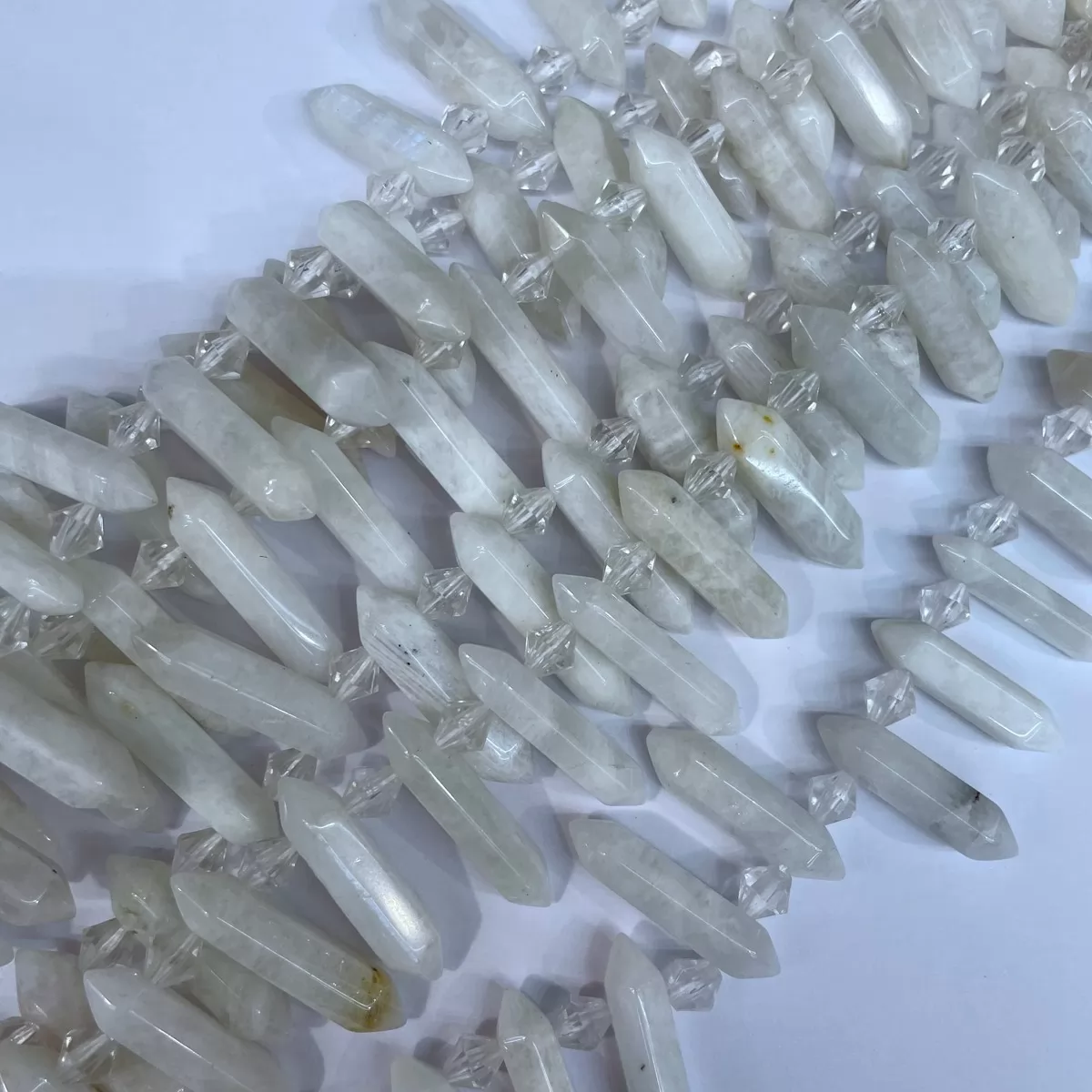 White Moonstone, Top side drilled point , Approx 6-8mm x 25-30mm, Approx 30pcs