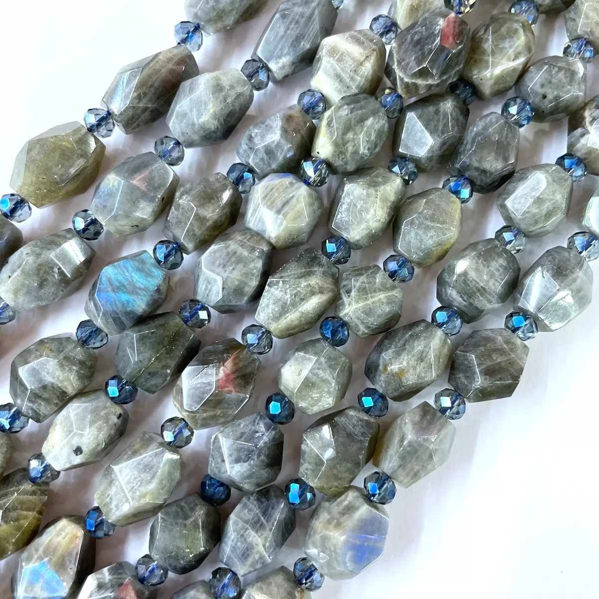Labradorite, Faceted Nuggets with Spacer,12x14mm, Approx 380mm