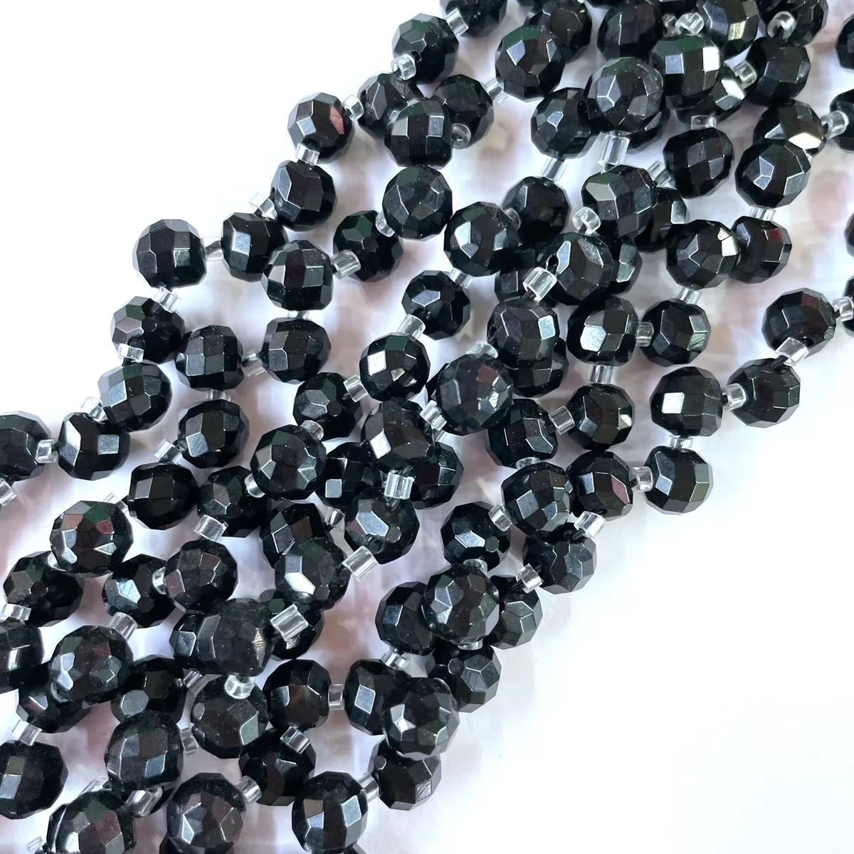 Black Tourmaline, Faceted Briolette, 7mm, Approx 380mm