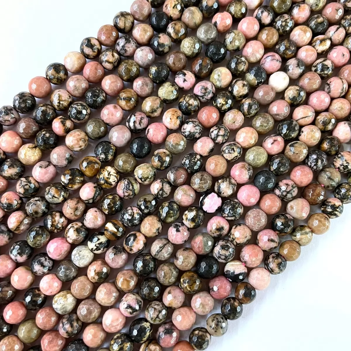 Rhodonite Vein Jasper, Faceted Round, Approx 4mm-12mm, Approx 380mm