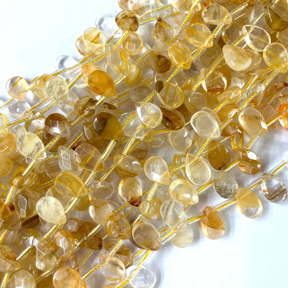 Yellow Hematoid Quartz, Faceted Drop, 12x8mm, Approx 380mm