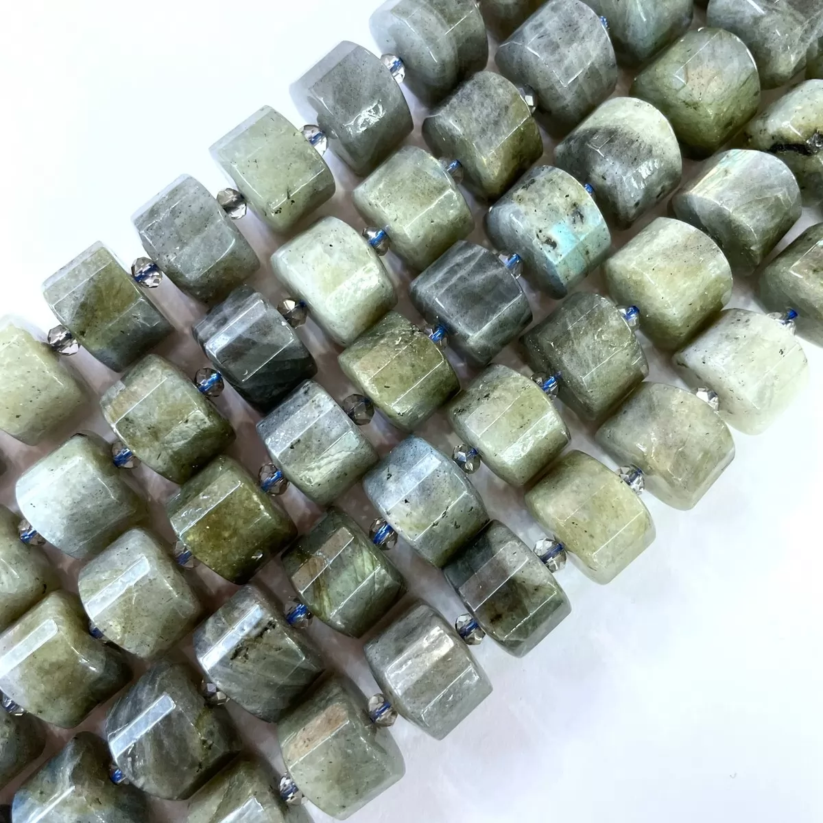 Labradorite, Faceted Triangular Prism with Spacer,15mm, Approx 380mm