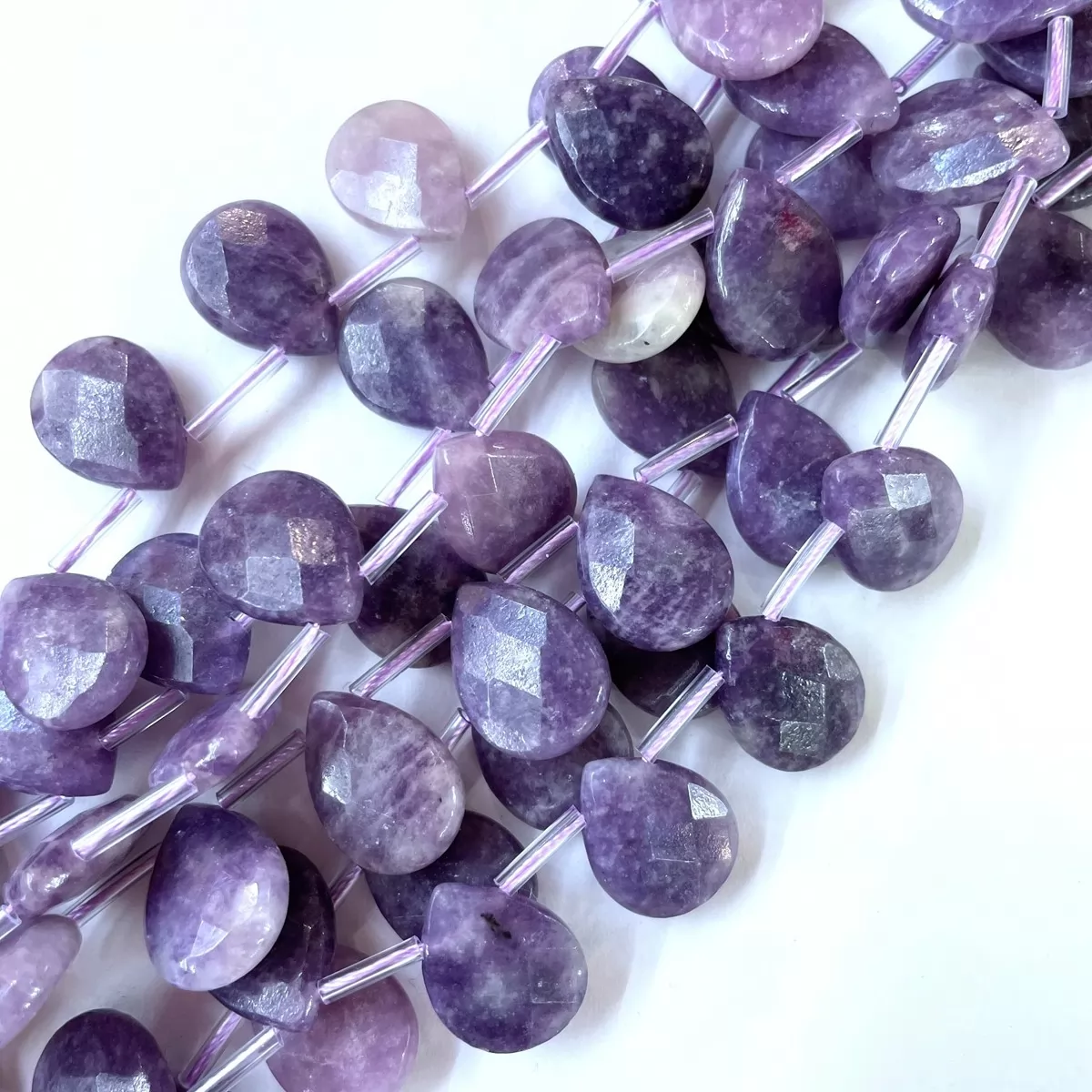 Lepidolite, Faceted Drop, 13x18mm, Approx 380mm