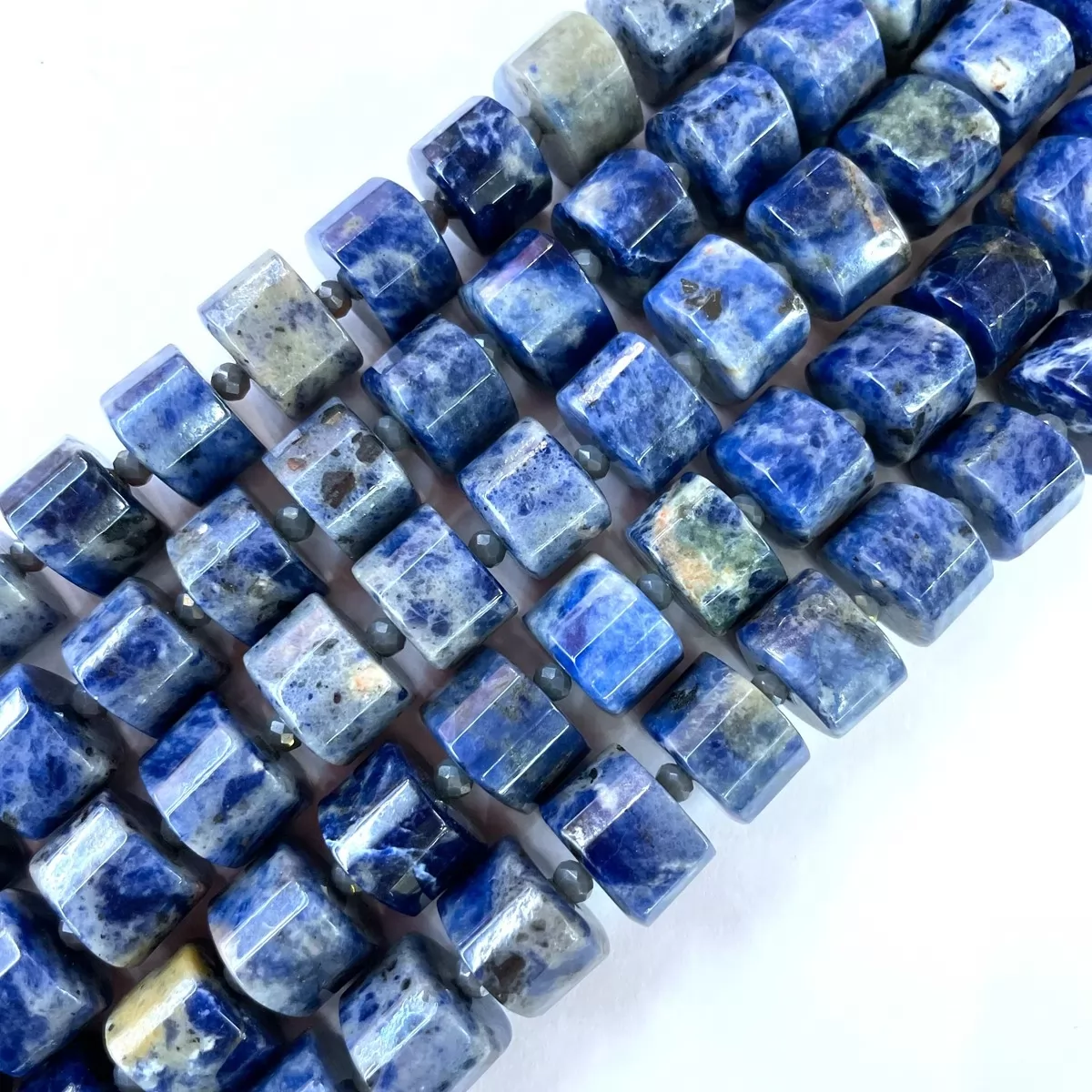 Sodalite, Faceted Triangular Prism with Spacer,15mm, Approx 380mm