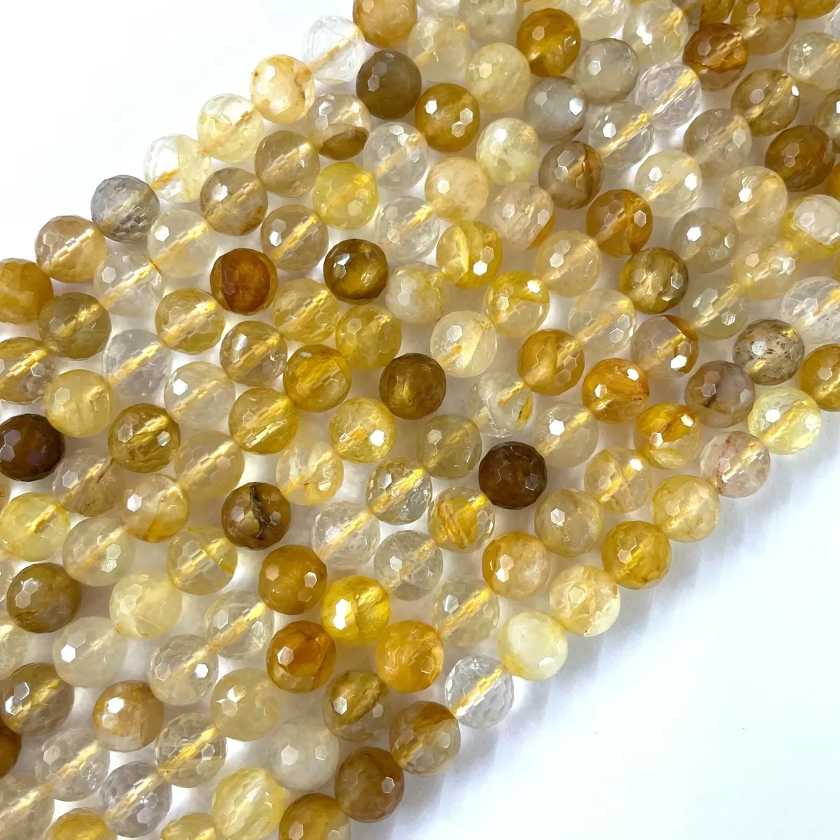 Yellow Hematoid Quartz, Faceted Round, Approx 4mm-12mm, Approx 380mm