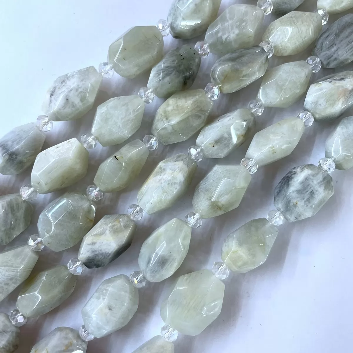 White Moonstone, Thin Faceted Nuggets with Spacer,13x18mm, Approx 380mm