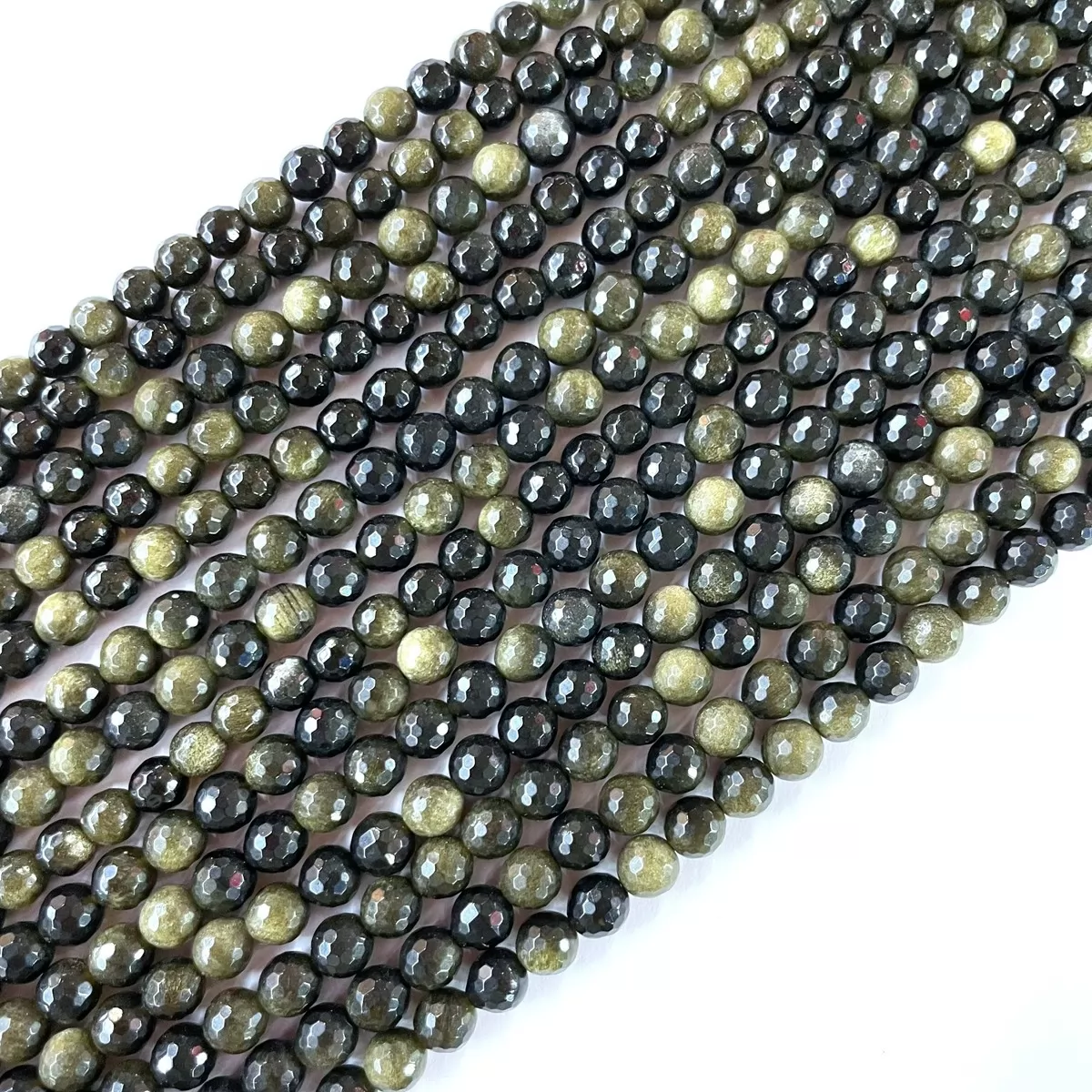 Golden Sheen Obsidian, Faceted Round, Approx 4mm-12mm, Approx 380mm