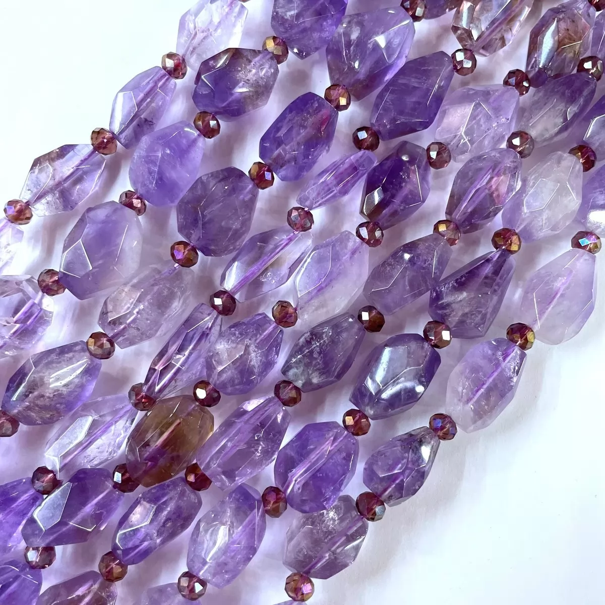 Light Amethyst, Faceted Nuggets with Spacer,11x15mm, Approx 380mm