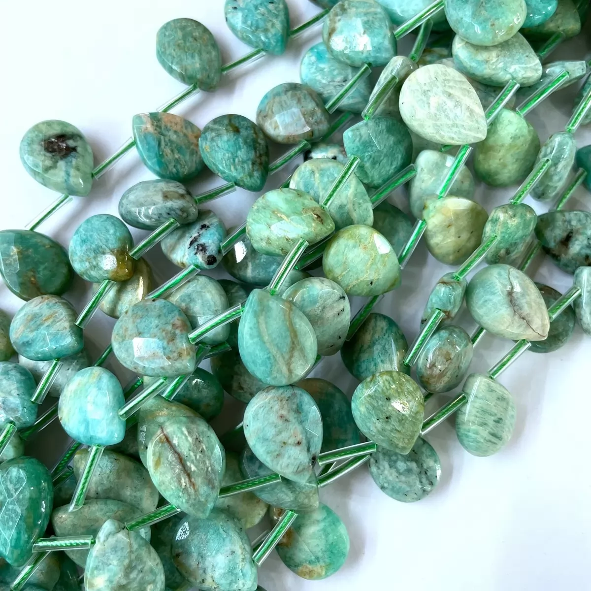 African Amazonite, Faceted Drop, 13x18mm, Approx 380mm