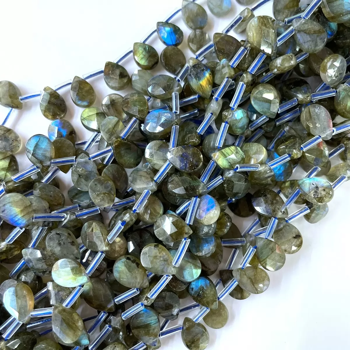 Labradorite, Faceted Drop, 12x8mm, Approx 380mm
