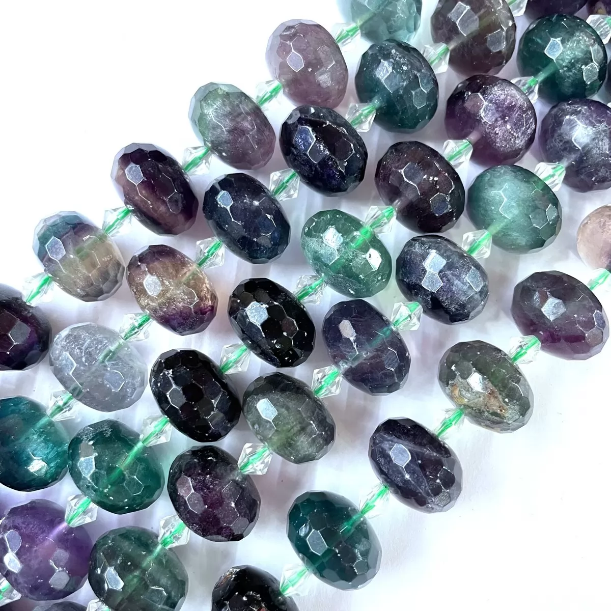 Fluorite, Faceted Rondelle,13x18mm, Approx 380mm