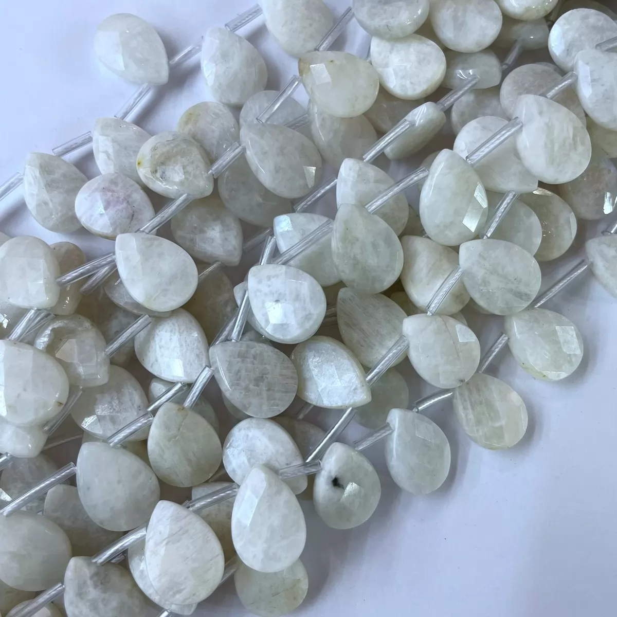 White Moonstone, Faceted Drop, 13x18mm, Approx 380mm