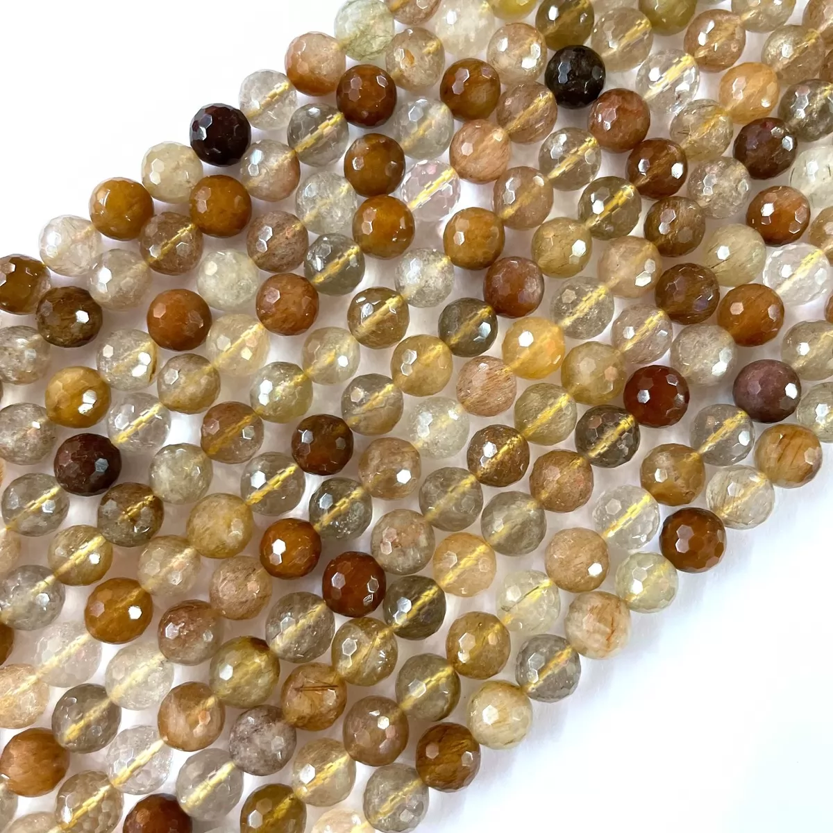 Multicolor Rutilated Quartz Yellowish, Faceted Round, Approx 4mm-12mm, Approx 380mm