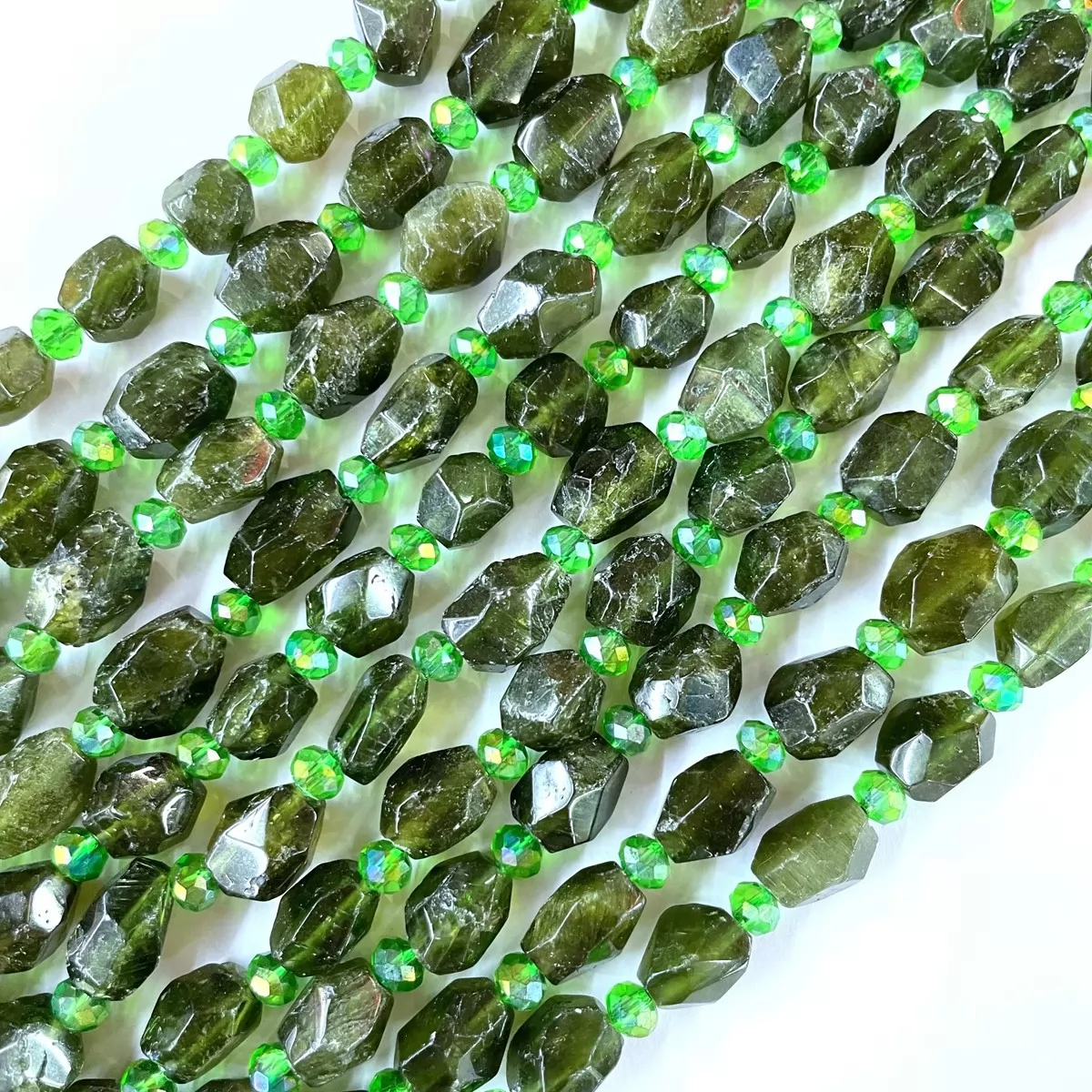 Russia Green Chrome Diopside, Faceted Nuggets, 8X12mm, Approx 380mm