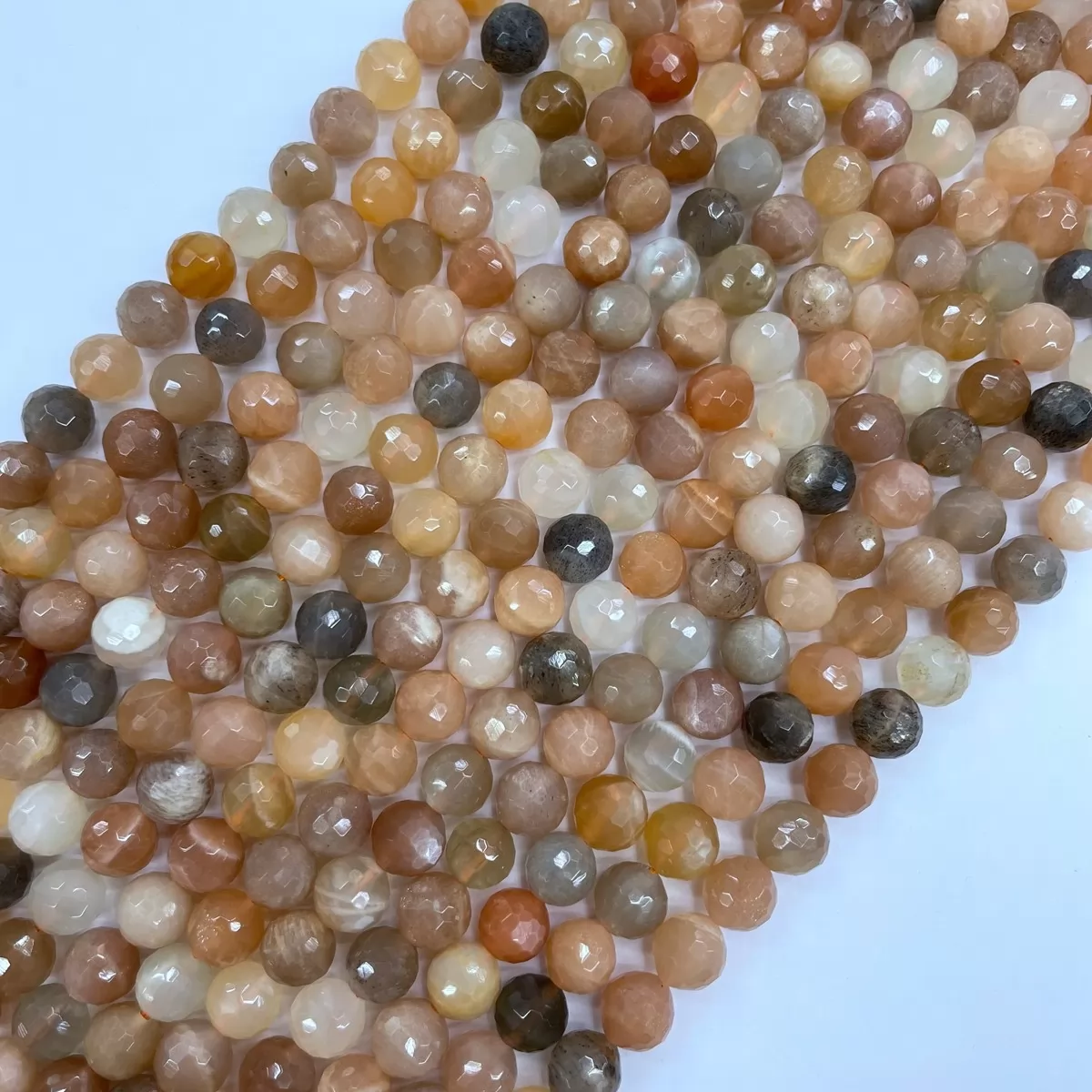 Multicolor Peach Moonstone, Faceted Round,4-12mm, Approx 380mm