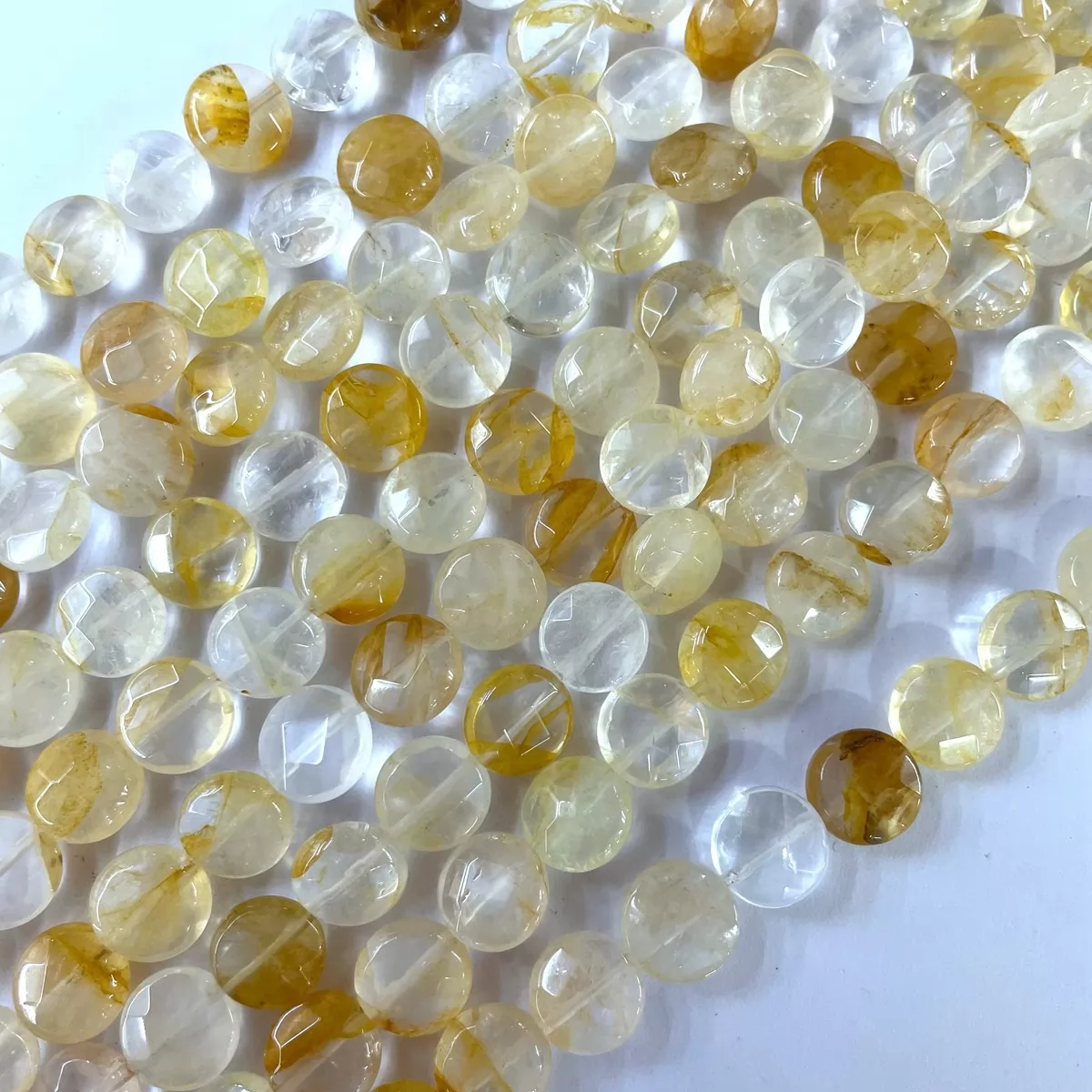 Yellow Hematoid Quartz, Faceted Coin, 10mm, Approx 380mm