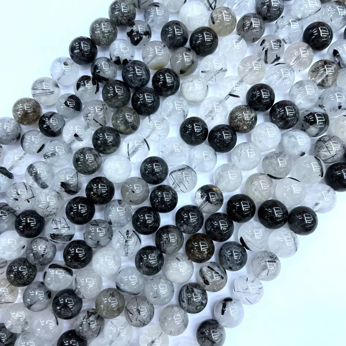 Black Rutilated Quartz, Plain Round,4-12mm, Approx 380mm