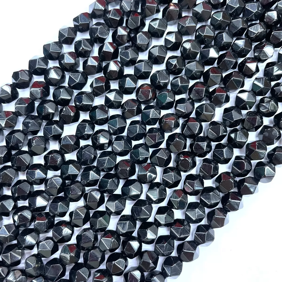 Black Onyx, Star Faceted Round,8-10mm, Approx 380mm
