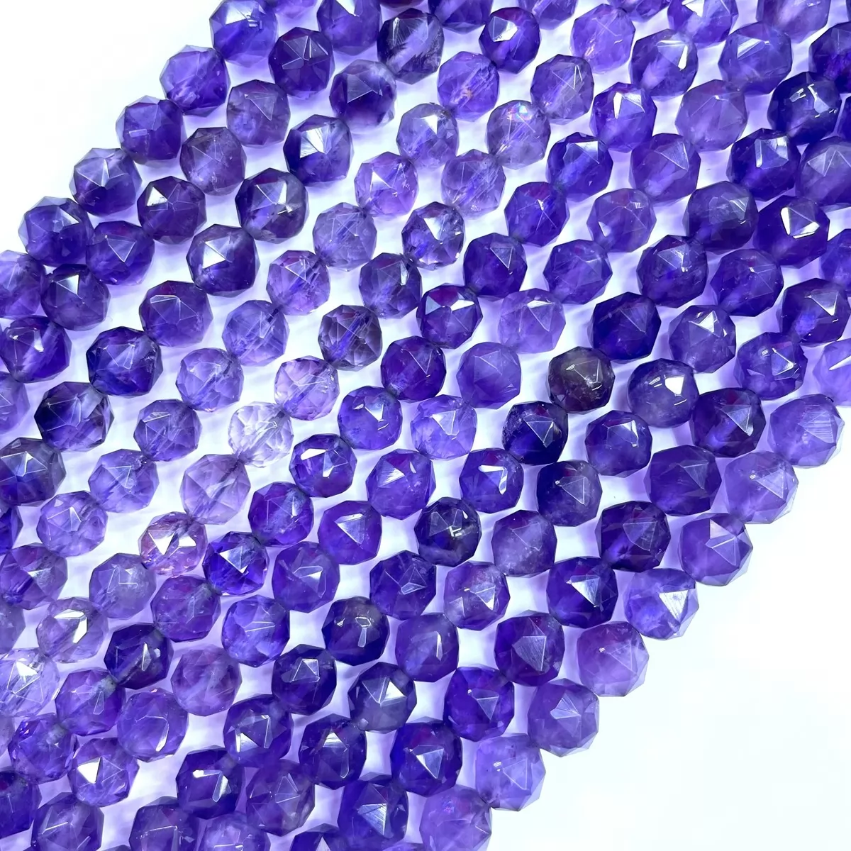 Amethyst, Diamond Faceted Round,8-10mm, Approx 380mm