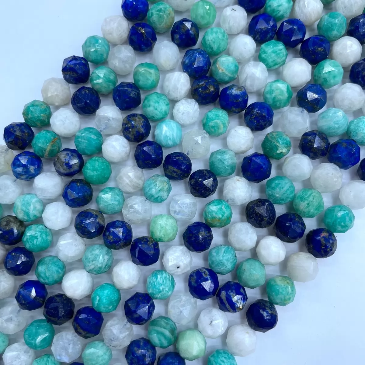 Lapis Moonstone Amazonite, Diamond Faceted Round,8-10mm, Approx 380mm