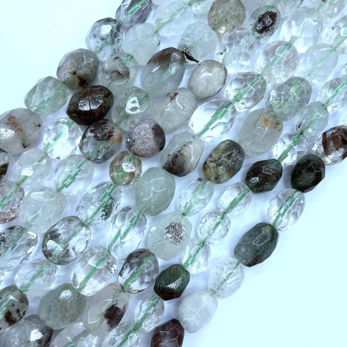 Green Phantom Quartz, Irregular Faceted Nuggets,10x14mm, Approx 380mm