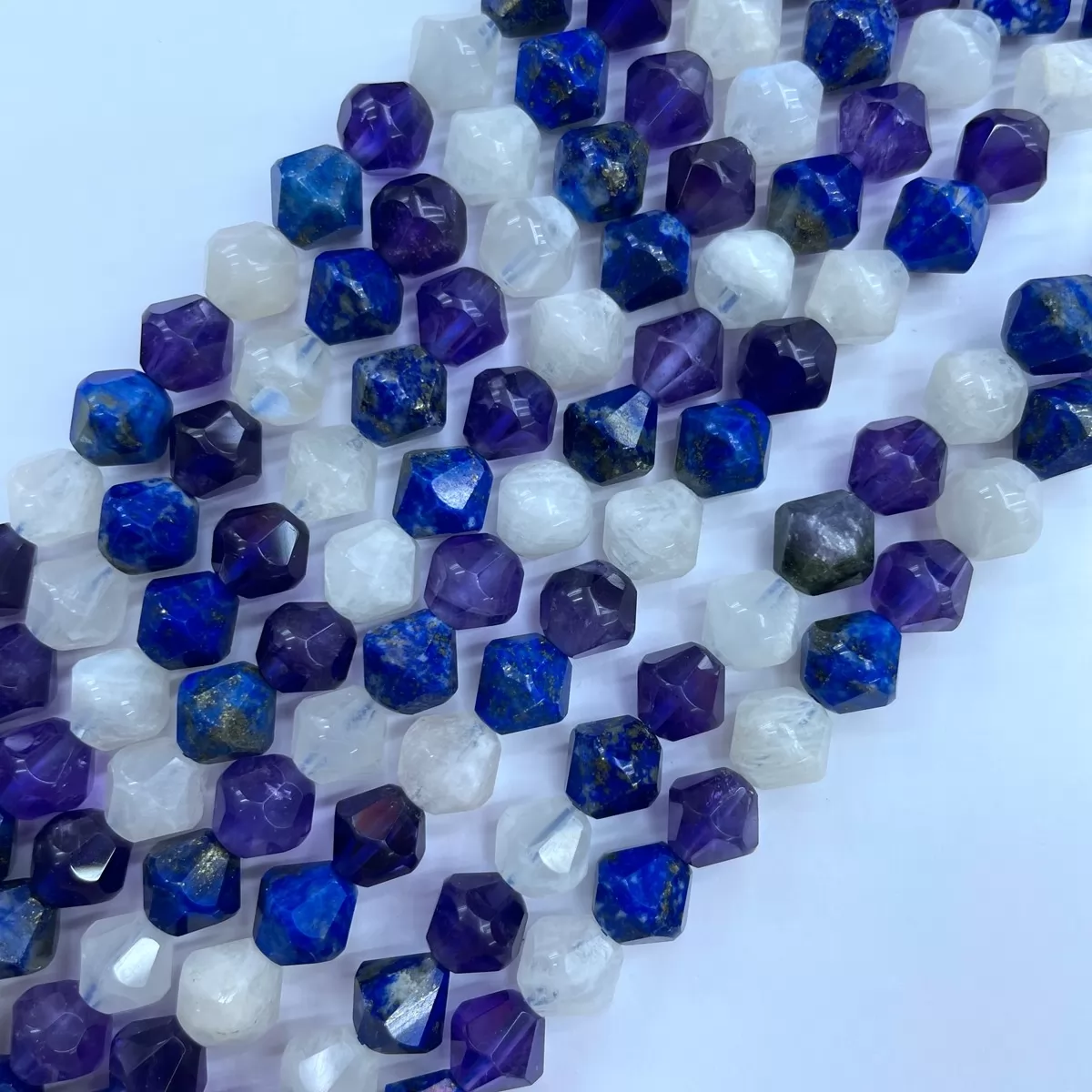 Lapis Amethyst Moonstone, Faceted Satellite,8mm, Approx 380mm