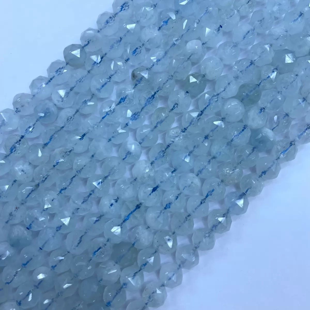 Aquamarine, Diamond Faceted Round,8-10mm, Approx 380mm