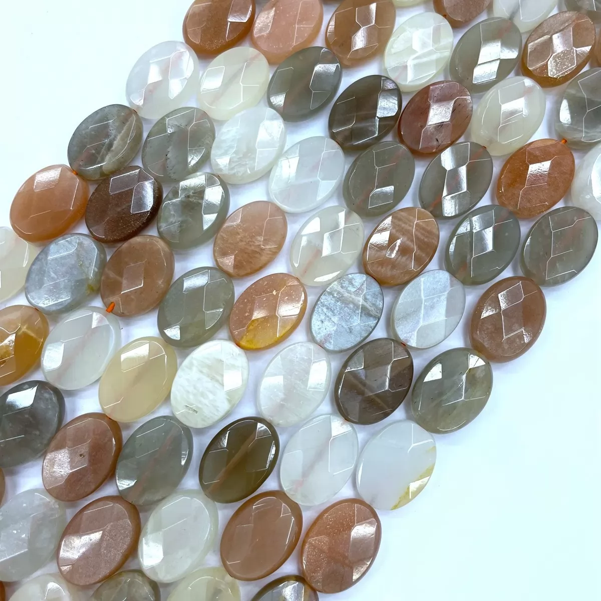Multicolor Peach Moonstone, Faceted Oval,13x16mm, Approx 380mm