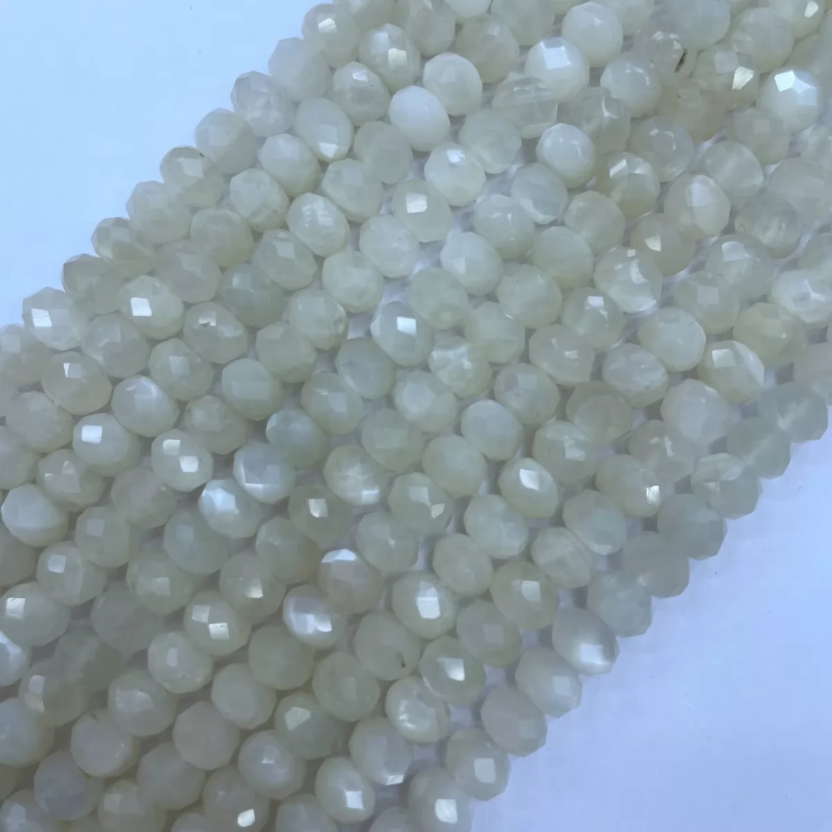 White Moonstone, Faceted Rondelle, 6-10mm, Approx 380mm