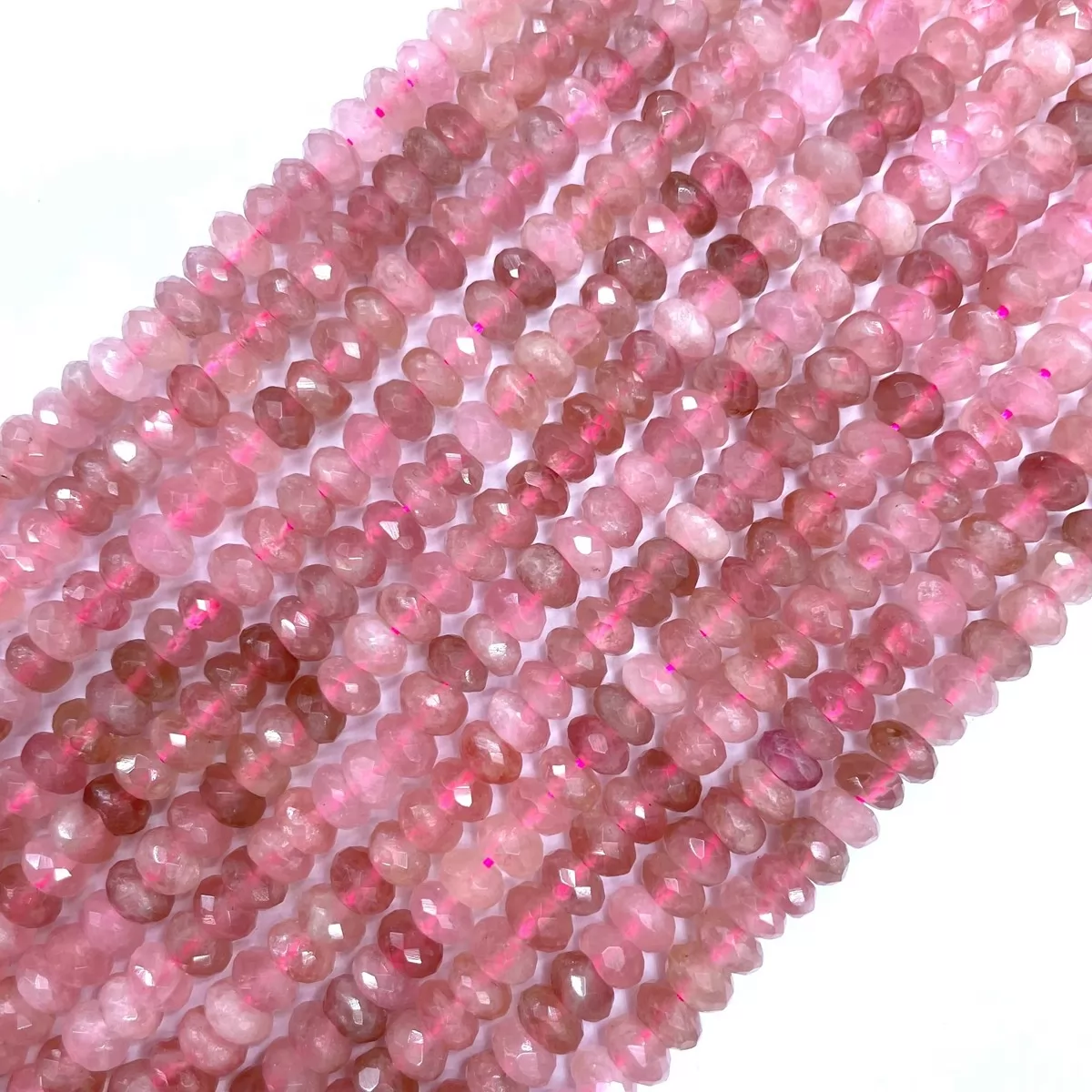 Strawberry Quartz, Faceted Rondelle, 6-10mm, Approx 380mm