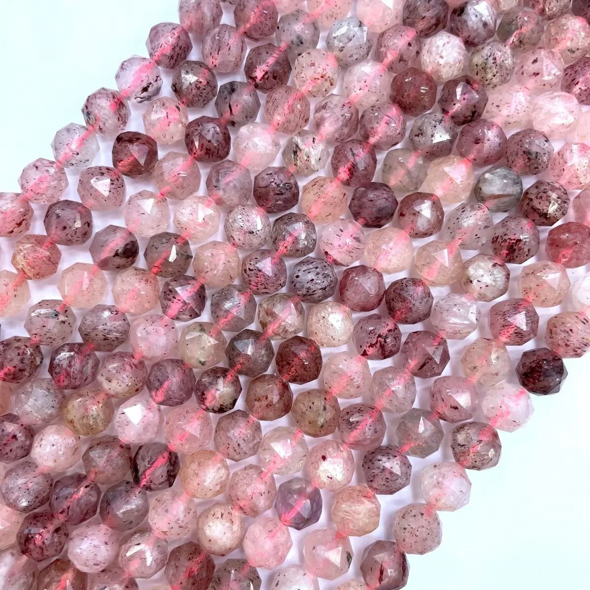 Strawberry Quartz, Diamond Faceted Round,8-10mm, Approx 380mm
