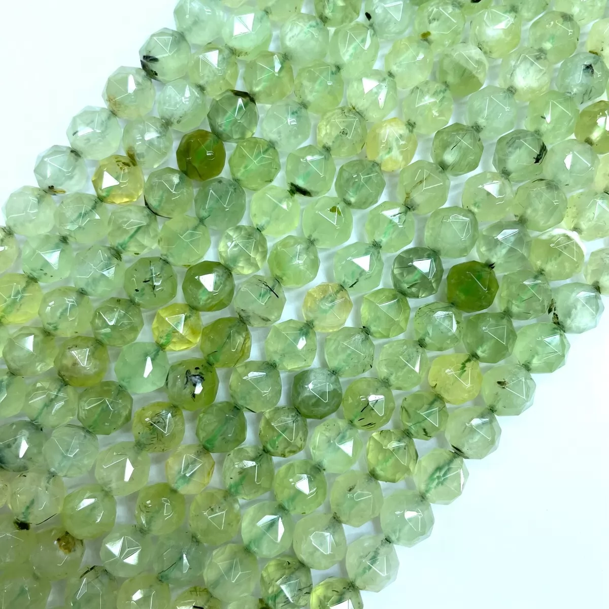 Prehnite, Diamond Faceted Round,8-10mm, Approx 380mm