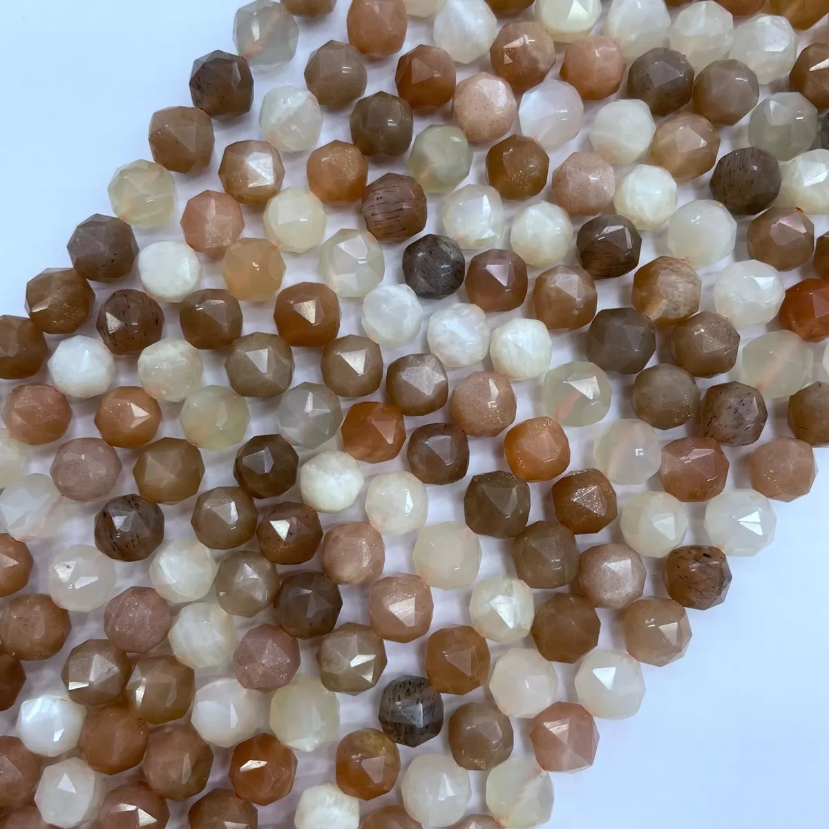 Multicolor Peach Moonstone, Diamond Faceted Round,8-10mm, Approx 380mm