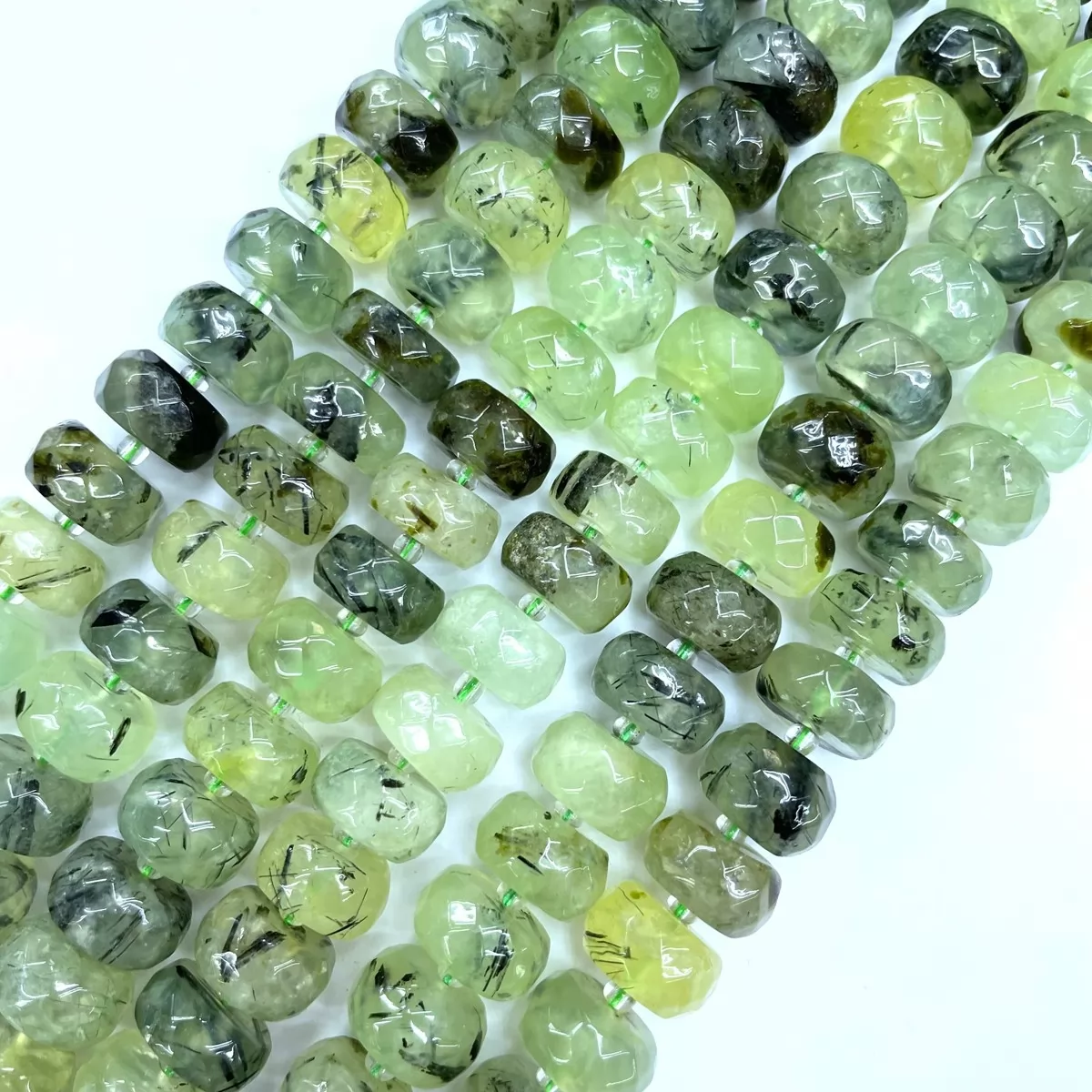 Prehnite, Faceted Rondelle, 6-10mm, Approx 380mm