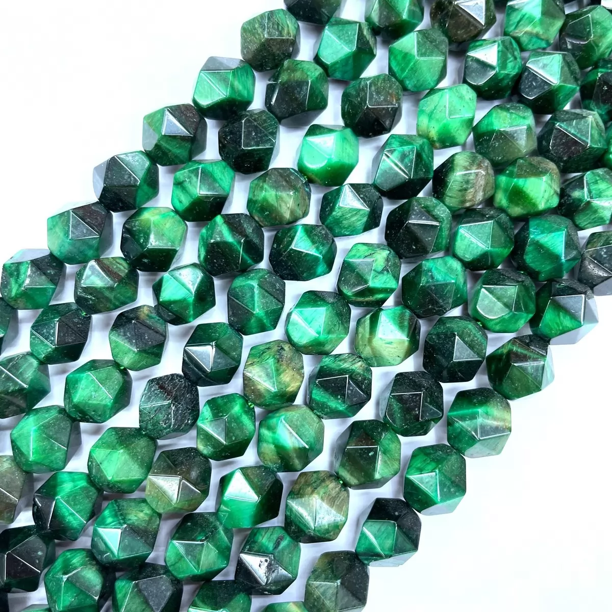 Green Tiger Eye, Star Faceted Round,8-10mm, Approx 380mm