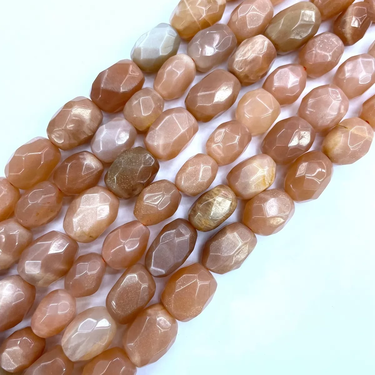 Peach Moonstone, Irregular Faceted Nuggets,10x16mm, Approx 380mm